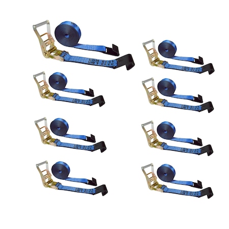Tie 4 Safe 2" x 30' Ratchet Tie Downs w/ Flat Hooks, WLL, 3,333 lbs., PK8 RT04C-530-M11N-BU-8
